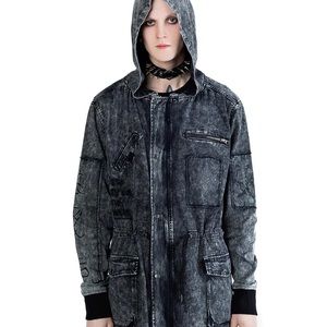 Men’s KILLSTAR Serpant Parka Acid Wash Long Zip up Coat NWT SMALL
